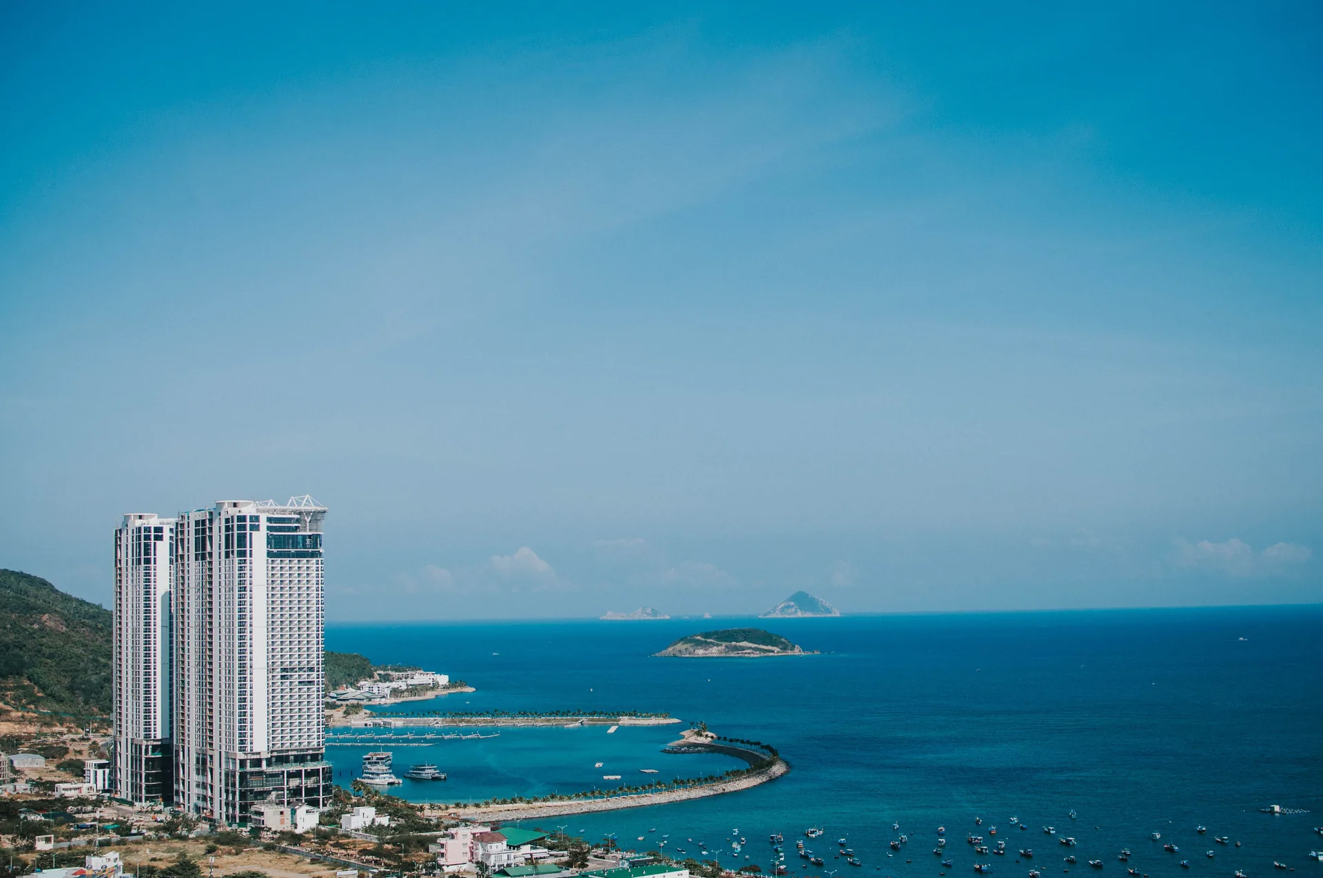 Nha Trang buildings beside the beach and sea